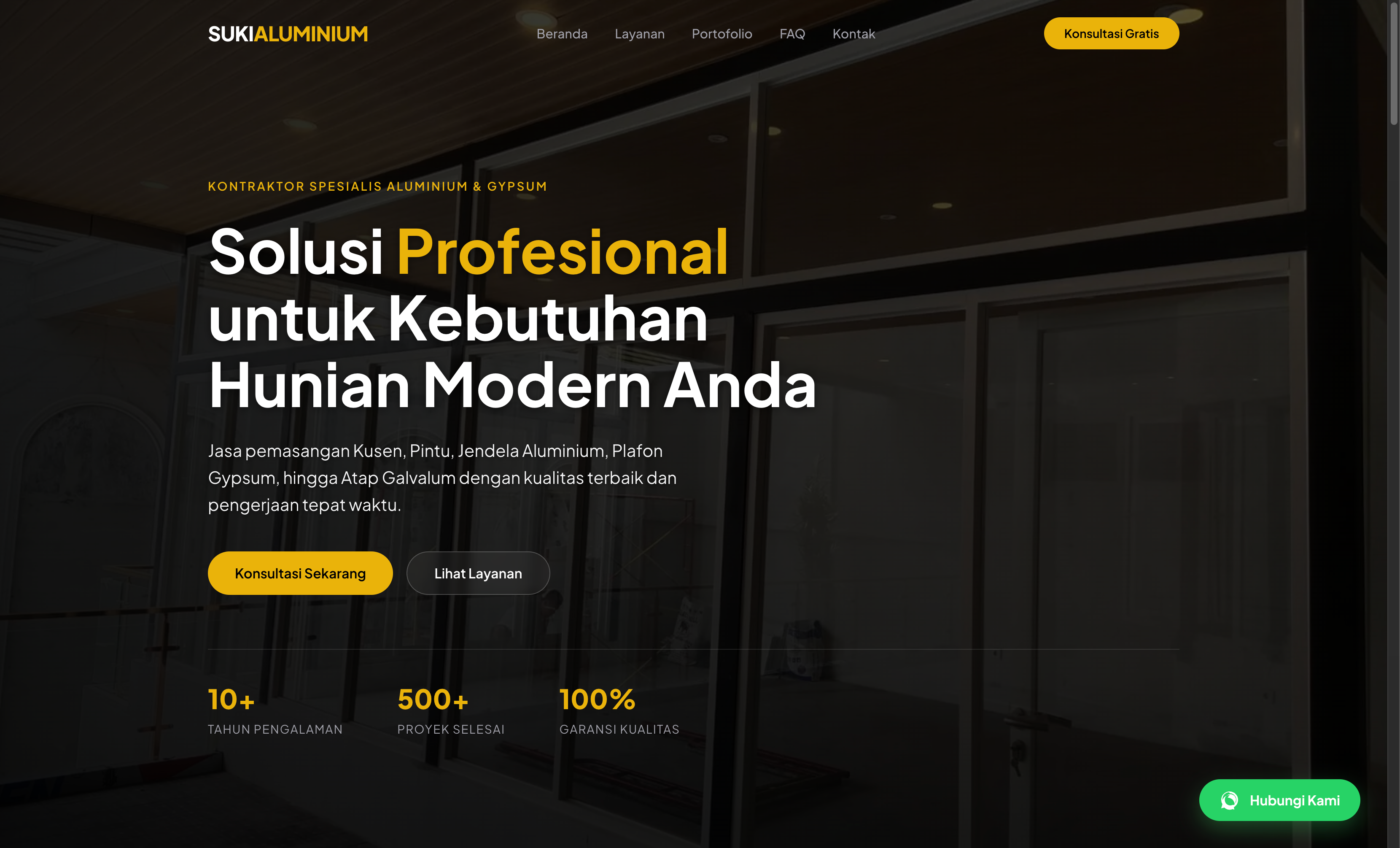 Tampilan website Suki Alumunium