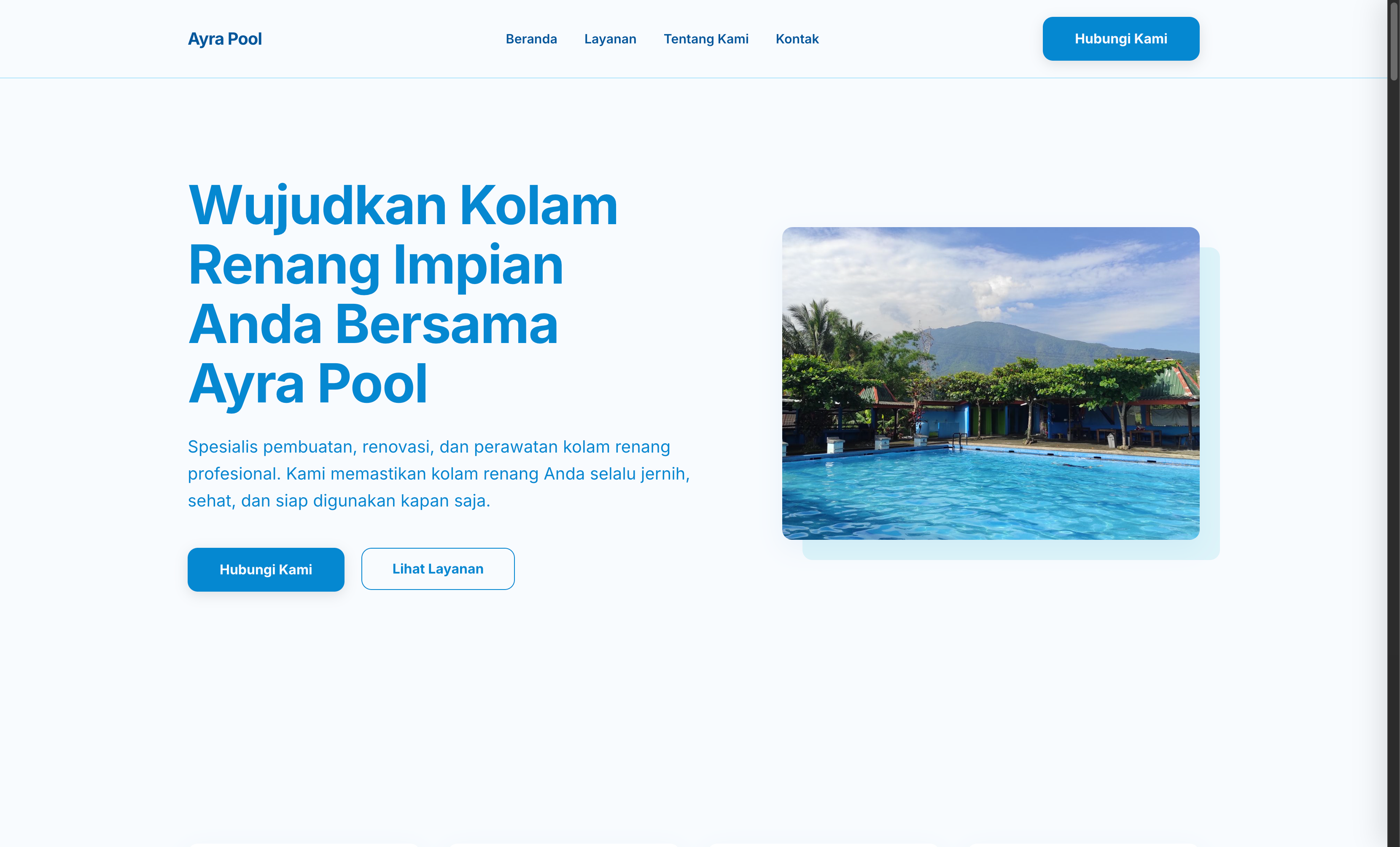 Tampilan website Ayra Pool