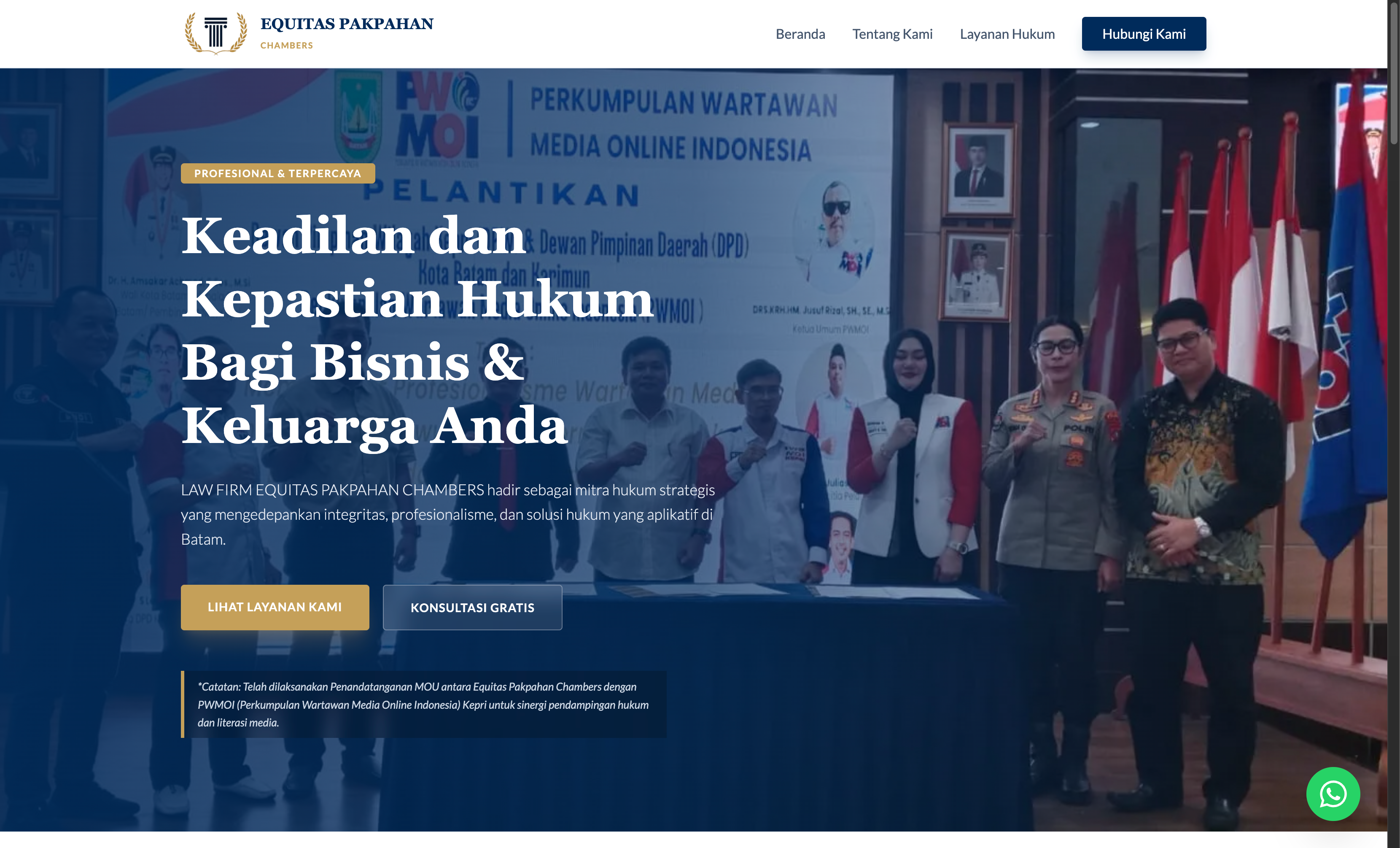 Tampilan website Law Firm Equitas